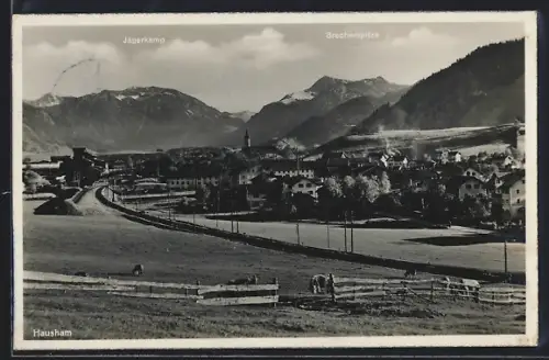 AK Hausham, Ortsansicht mit Jägerkamp und Brecherspitze