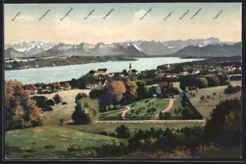 AK Starnberg, Ort mit See u. Gebirgspanorama