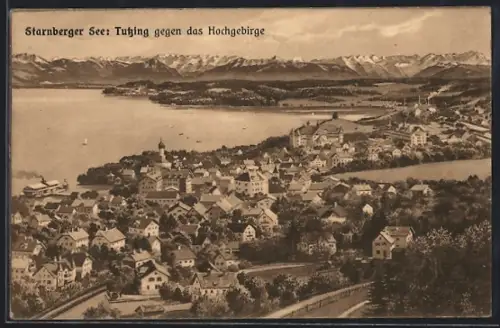 AK Tutzing /Starnberger See, Blick auf Ort und Hochgebirge