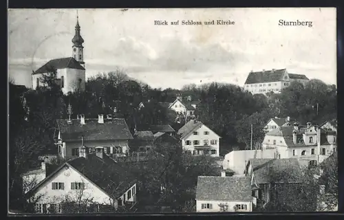 AK Starnberg, Blick auf Schloss und Kirche