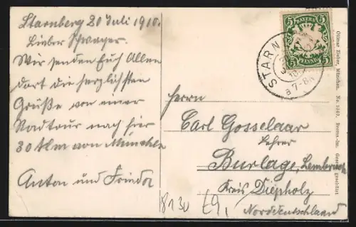 AK Starnberg, Blick auf Schloss und Kirche