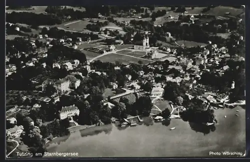 AK Tutzing am Starnbergersee, Luftaufnahme, Kirche, Seeufer