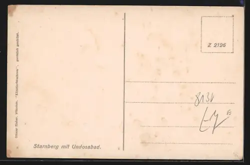 AK Starnberg, Ortsansicht mit Undosabad, abfahrender Dampfer, Segelboote