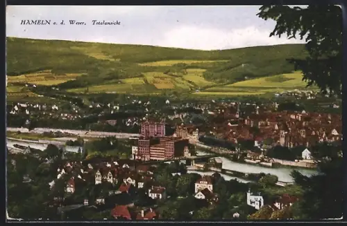AK Hameln a. d. Weser, Totalansicht mit Weser