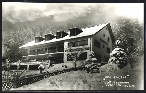 AK Waldeck / Hessen, Waldhotel Wiesemann im Schnee