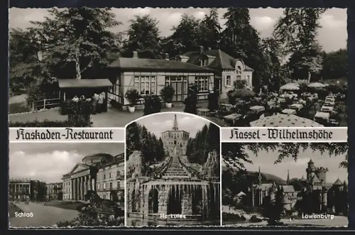 AK Kassel-Wilhelmshöhe, Kaskaden-Restaurant, Schloss, Herkules, Löwenburg