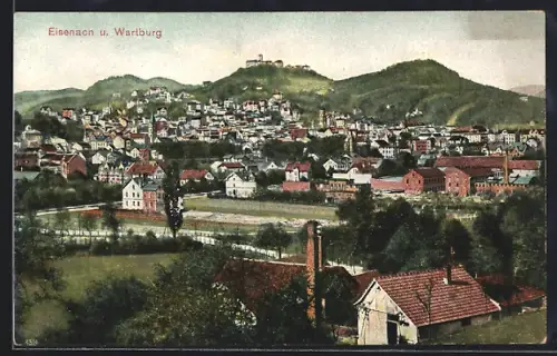 AK Eisenach, Stadtansicht mit der Wartburg