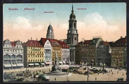 AK Dresden, Altmarkt, Rathausturm, Kreuzkirche
