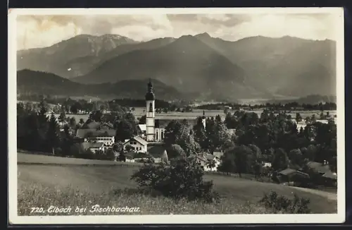 AK Elbach bei Fischbachau, Ortsansicht mit Kirche und Alpenpanorama