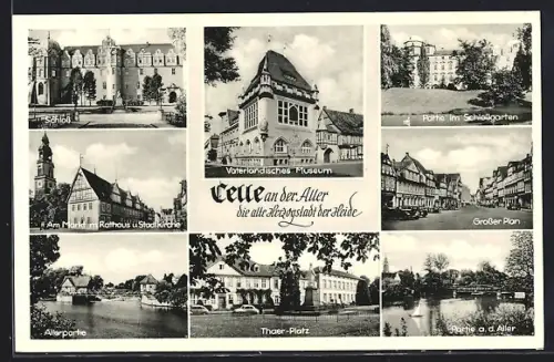 AK Celle an der Aller, Schloss, Vaterländisches Museum, Rathaus und Stadtkirche