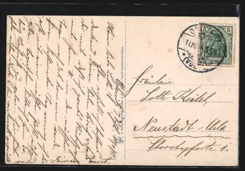 AK Oelsnitz i. V., Stadtansicht mit Kirche und Denkmal