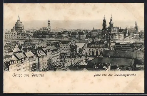 AK Dresden-Neustadt, Blick von der Dreikönigskirche auf Altstadt und Elbe