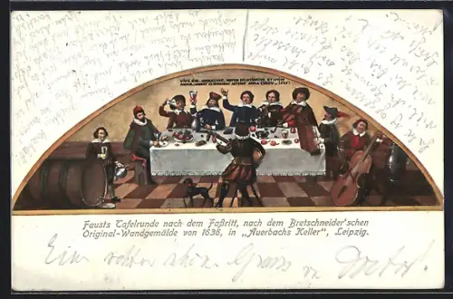 AK Leipzig, Gasthaus Auerbachs Keller, Faustrunde nach Bretschneider-Wandgemälde von 1636