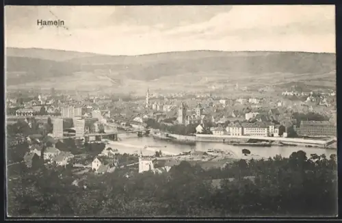 AK Hameln, Stadtansicht mit Weser und Altstadt