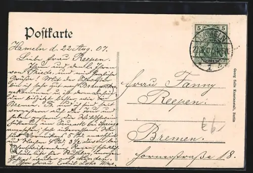 AK Hameln, Stadtansicht mit Weser und Altstadt