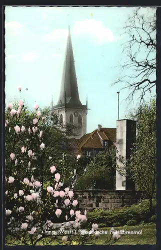 AK Unna /Westf., Stadtkirche mit Ehrenmal