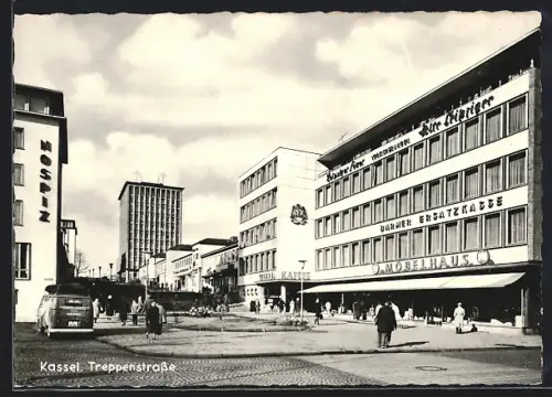 AK Kassel, Treppenstrasse mit Geschäften