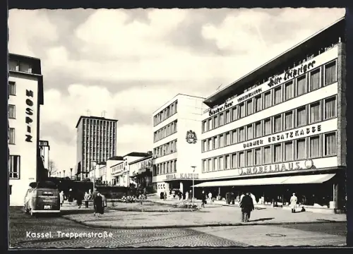 AK Kassel, Treppenstrasse mit Möbelhaus & Hospiz