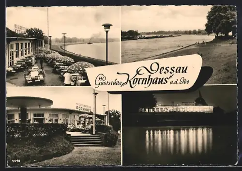 AK Dessau, HO-Gaststätte Kornhaus in vier Ansichten