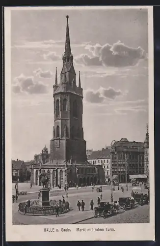 AK Halle a. Saale, Markt mit rotem Turm