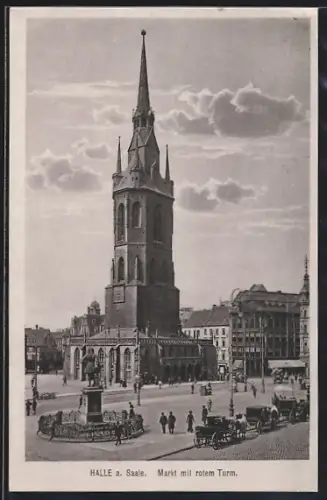 AK Halle a. Saale, Markt mit rotem Turm