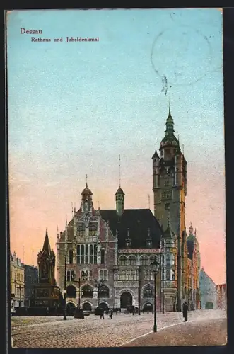 AK Dessau, Rathaus und Jubeldenkmal