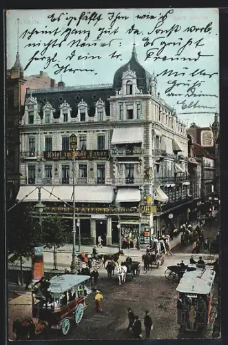 AK Berlin, Café Bauer, Pferdekutschen