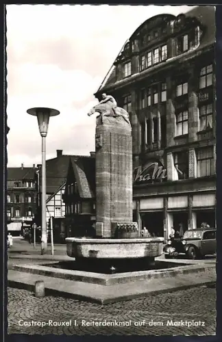 AK Castrop-Rauxel, Reiterdenkmal auf dem Marktplatz