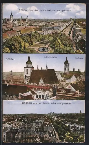 AK Dessau, Schlosskirche, Ortsblick von der Petruskirche und von der Johanniskirche