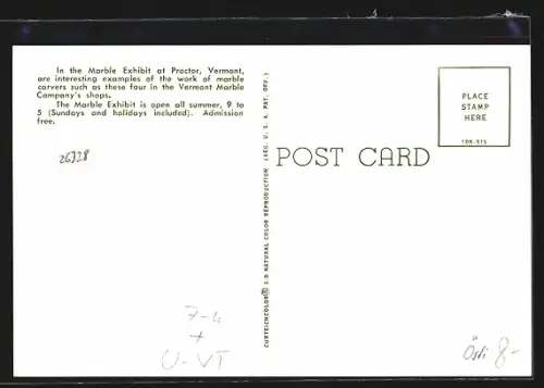 AK Proctor, VT, Work of Marble Carvers in the Vermont Marble Company`s shops