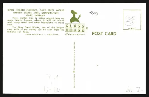 AK Gary, IN, Open Hearth Furnace, Gary Steel Works, Molton iron is being poured into an open hearth furnace, Bergbau