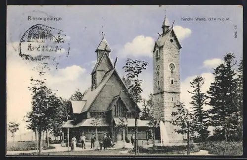 AK Wang /Riesengeb., Einwohner vor der Kirche
