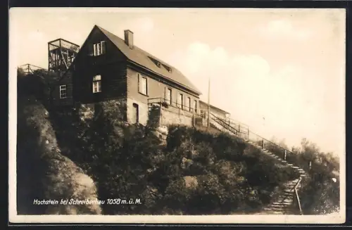 AK Hochstein bei Schreiberhau, Hütte mit Treppe