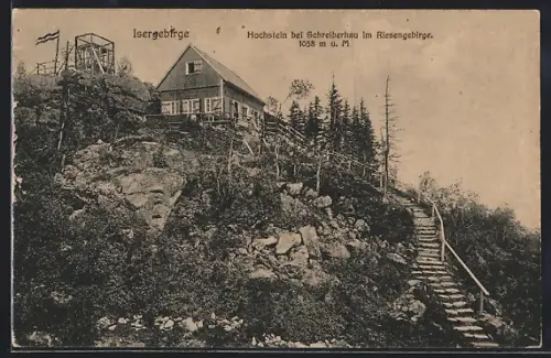 AK Hochstein bei Schreiberhau, Blick zur Hütte