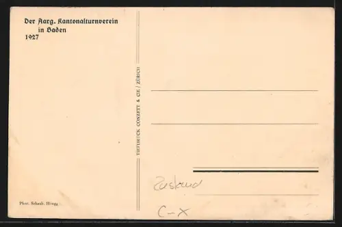 AK Baden, Aarg. Kantonalturnverein 1927 auf dem Sportplatz beim Vorturnen, Turnfest