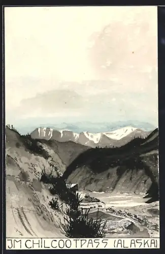 Künstler-AK Handgemalt: Chilcootpass, AK, Blick auf den Chilcootpass gegen das Hochgebirge