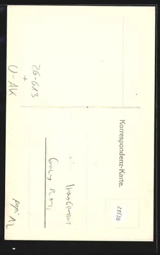 Künstler-AK Handgemalt: Kaskar-Wurlch-Fluss, AK, Trapper mit zwei Pferden auf Steilhang über dem Fluss