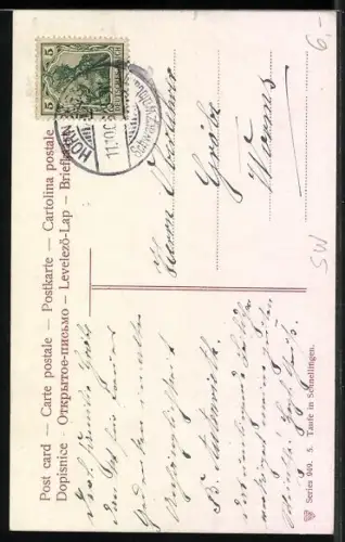 AK Schnellingen, Gruppe in schwarzwälder Tracht bei einer Taufe