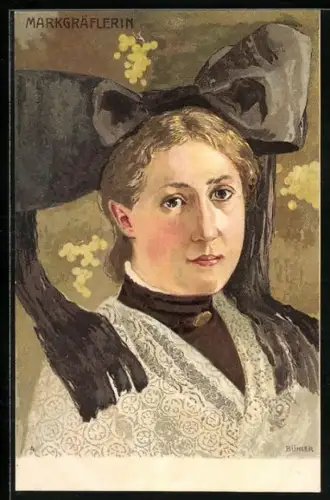 Künstler-AK sign. Bühler: Markgräflerin mit Schleife im Haar, Schwarzwälder Tracht