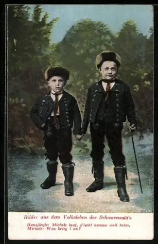 AK Zwei Jungen in Schwarzwälder Tracht