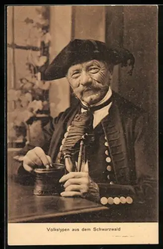 AK Alter Mann mit Pfeife in Schwarzwälder Tracht