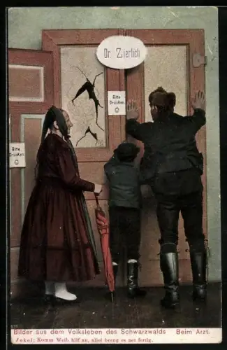 AK Familie in Schwarzwälder Tracht geht zum Arzt