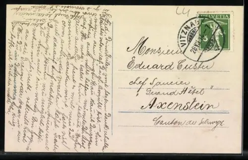 AK Vitznau, Rigibahn mit Blick auf Ort, Bergbahn