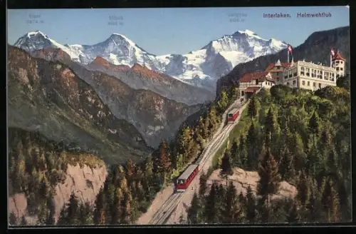 AK Interlaken, Bergbahn mit Heimwehfluh und Mönch