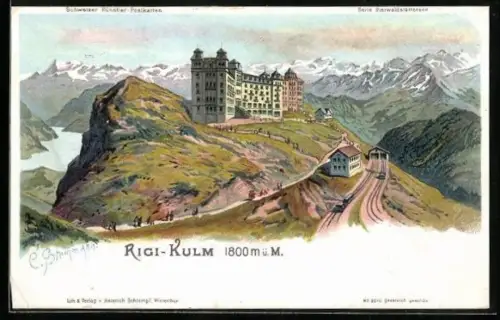 Künstler-AK C. Steinmann Nr. 2070: Hotel Rigi-Kulm über dem Vierwaldstättersee