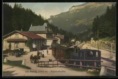 AK Brünig, Bahnhofbuffet mit Bergbahn