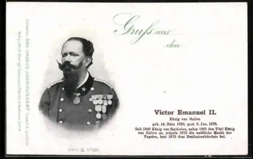 AK Victor Emanuel II., König von Italien, Portrait u. Kurzvita