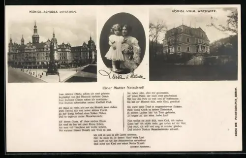 AK Luise von Sachsen mit ihrer Mutter im Portrait, kgl. Schloss Dresden und Villa Wachwitz