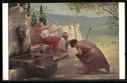 Künstler-AK sign. Ladislas Ismailovitch: Verehrer wartet auf Antwort der Dame seines Herzens