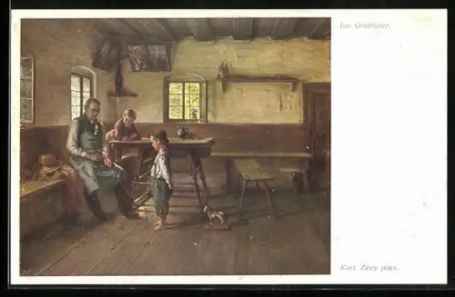 Künstler-AK Carl Zewy: zwei Jungen beim Grossvater